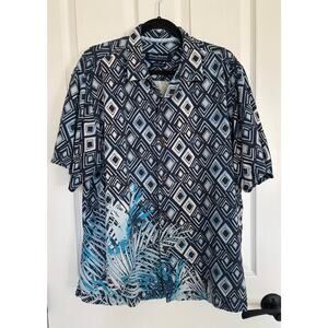 Tommy Bahama 100% Silk Heritage Tortola Original Fit Blue White Hawaiian Large